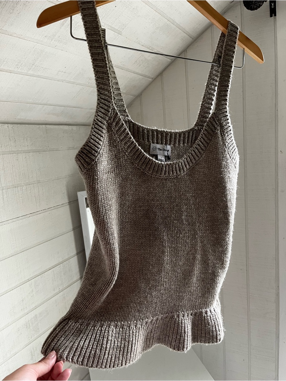 The Drop Taupe Knit Tank with Ruffled Hem